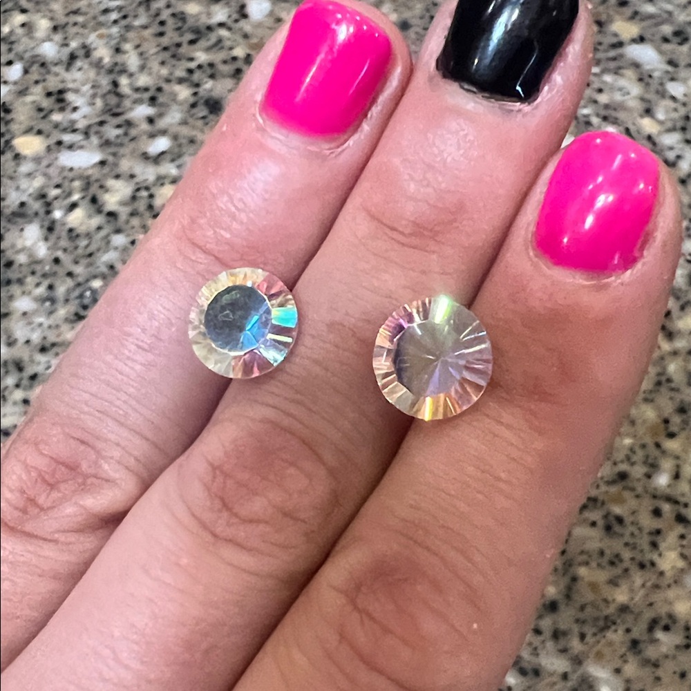 Set 2pcs Iridescent Rainbow Aurora Unicorn Round Unidentified Loose Gemstones - Picture 16 of 17